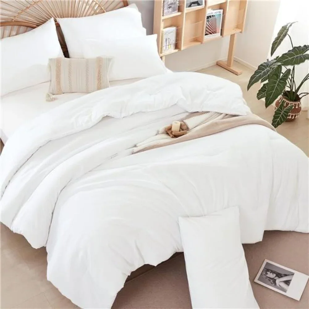 Full Size Comforter White Modern 3PCS Microfiber Full Size Comforter Sets